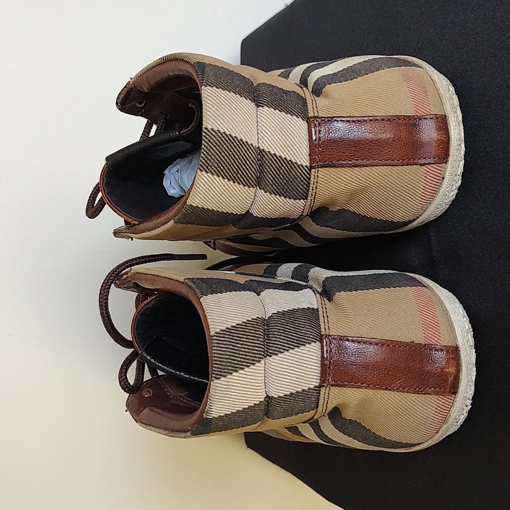 SOLD Burberry Leather & Check Canvas High Top Men's Sneakers Size 44 / US 11 - Picture 6 of 12